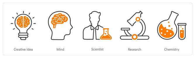 A set of 5 School and Education icons as creative idea, mind, scientist vector