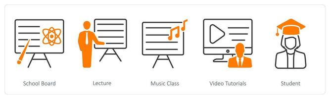 A set of 5 School and Education icons as school board, lecture, music class vector