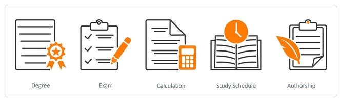 A set of 5 School and Education icons as degree, exam, calculation vector