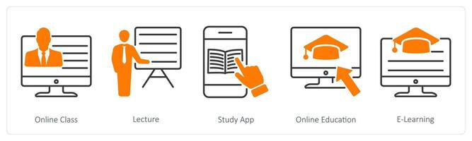 A set of 5 School and Education icons as online class, lecture, study app vector