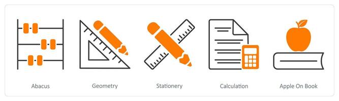 A set of 5 School and Education icons as abacus, geometry, stationery vector