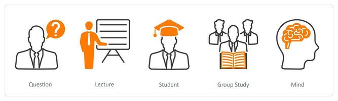 A set of 5 School and Education icons as question, lecture, student vector