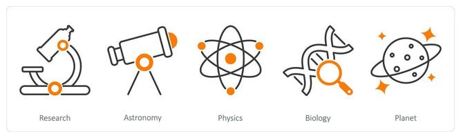 A set of 5 School and Education icons as research, astronomy, physics vector