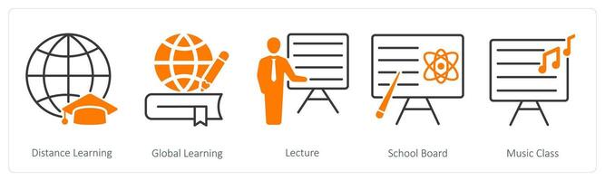 A set of 5 School and Education icons as distance learning, global learning, lecture vector