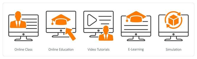 A set of 5 School and Education icons as online class, online education, tutorials vector