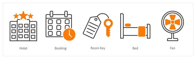 A set of 5 Summer and Travel icons as hotel, booking, room key vector