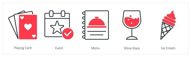 A set of 5 Party and Celebration icons as playing card, event, menu vector
