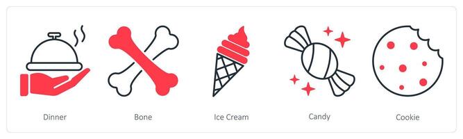 A set of 5 Party and Celebration icons as dinner, bone, ice cream vector