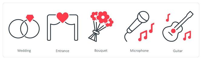 A set of 5 Party and Celebration icons as wedding, entrance, bouquet vector