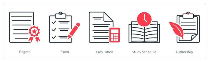 A set of 5 School and Education icons as degree, exam, calculation vector