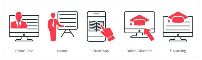 A set of 5 School and Education icons as online class, lecture, study app vector