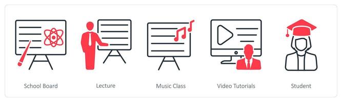 A set of 5 School and Education icons as school board, lecture, music class vector