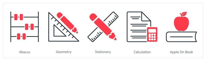A set of 5 School and Education icons as abacus, geometry, stationery vector