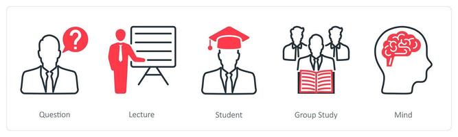 A set of 5 School and Education icons as question, lecture, student vector