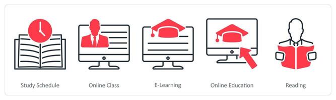 A set of 5 School and Education icons as study schedule, online class, e-learning vector