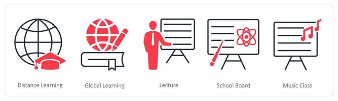 A set of 5 School and Education icons as distance learning, global learning, lecture vector