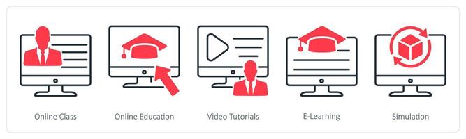 A set of 5 School and Education icons as online class, online education,media tutorials vector