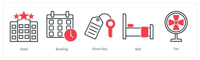 A set of 5 Summer and Travel icons as hotel, booking, room key vector