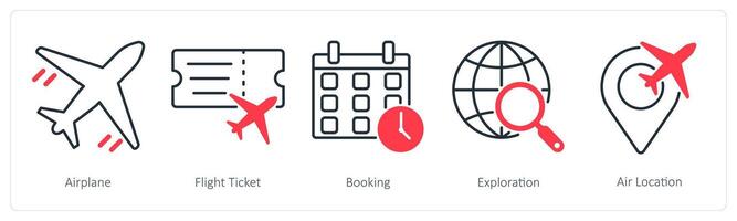 A set of 5 Summer and Travel icons as airplane, flight ticket, booking vector
