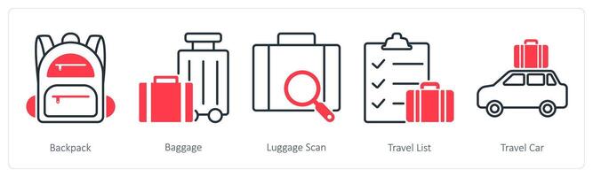 A set of 5 Summer and Travel icons as backpack, baggage, luggage scan vector