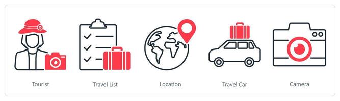 A set of 5 Summer and Travel icons as tourist, travel list, location vector