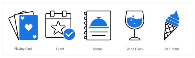 A set of 5 Party and Celebration icons as playing card, event, menu vector