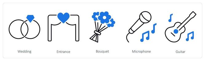A set of 5 Party and Celebration icons as wedding, entrance, bouquet vector