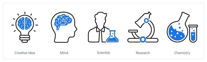 A set of 5 School and Education icons as creative idea, mind, scientist vector