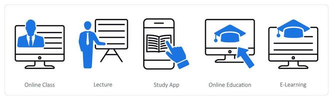 A set of 5 School and Education icons as online class, lecture, study app vector