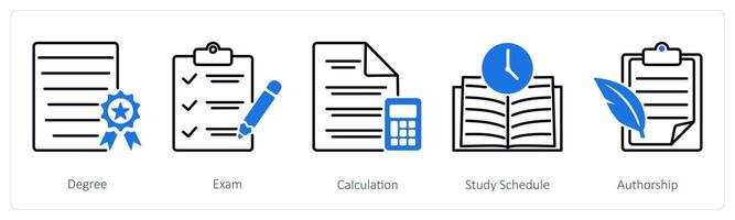 A set of 5 School and Education icons as degree, exam, calculation vector
