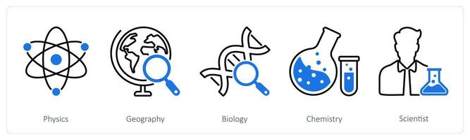 A set of 5 School and Education icons as physics, geography, biology vector