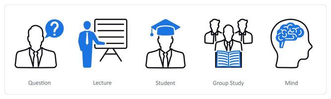 A set of 5 School and Education icons as question, lecture, student vector