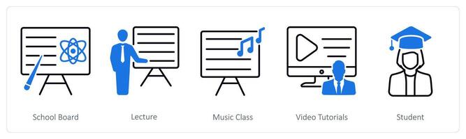 A set of 5 School and Education icons as school board, lecture, music class vector