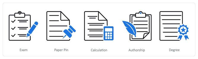 A set of 5 School and Education icons as exam, paper pin, calculation vector