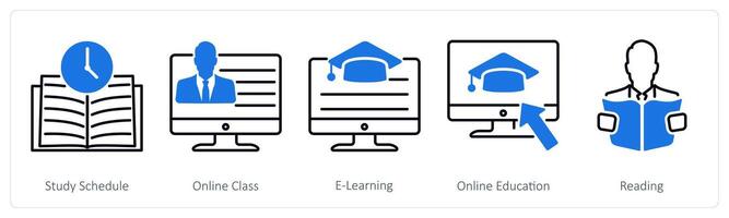 A set of 5 School and Education icons as study schedule, online class, e-learning vector
