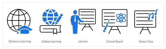 A set of 5 School and Education icons as distance learning, global learning, lecture vector