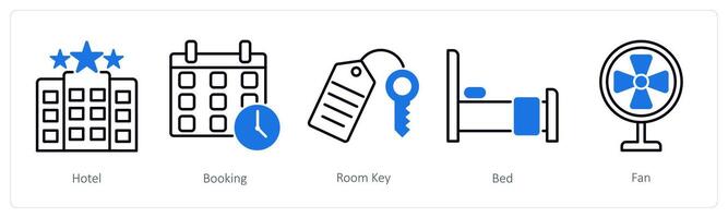 A set of 5 Summer and Travel icons as hotel, booking, room key vector