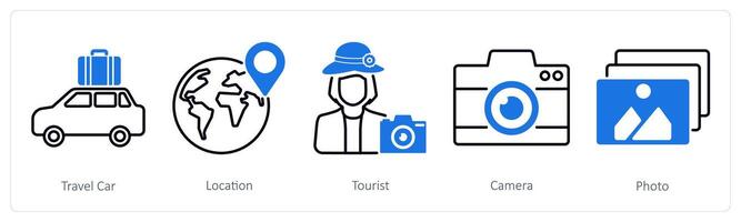 A set of 5 Summer and Travel icons as travel car, location, tourist vector