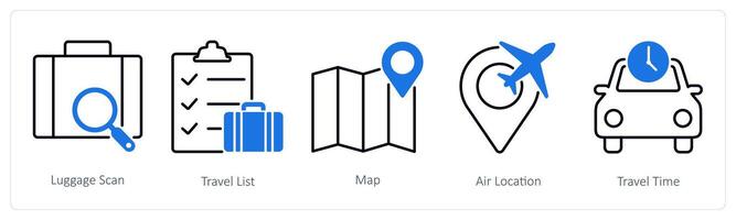 A set of 5 Summer and Travel icons as luggage scan, travel list, map vector