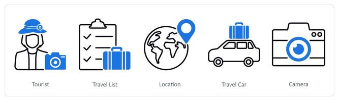 A set of 5 Summer and Travel icons as tourist, travel list, location vector