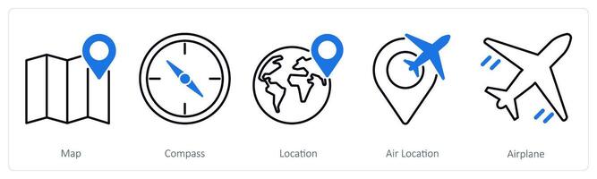 A set of 5 Summer and Travel icons as map, compass, location vector