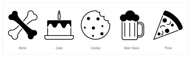A set of 5 Party and Celebration icons as bone, cake, cookie vector