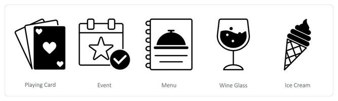 A set of 5 Party and Celebration icons as playing card, event, menu vector