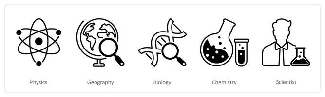 A set of 5 School and Education icons as physics, geography, biology vector
