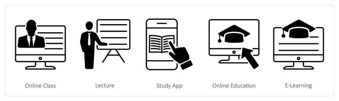 A set of 5 School and Education icons as online class, lecture, study app vector