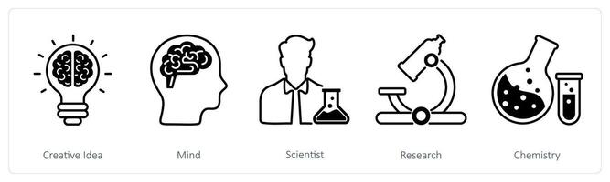 A set of 5 School and Education icons as creative idea, mind, scientist vector