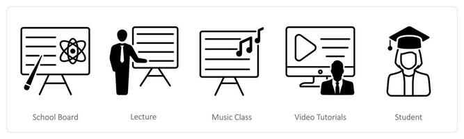 A set of 5 School and Education icons as school board, lecture, music class vector