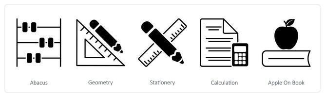 A set of 5 School and Education icons as abacus, geometry, stationery vector