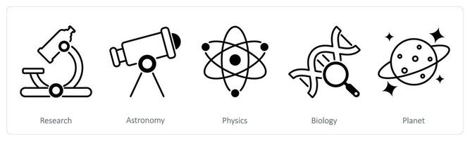 A set of 5 School and Education icons as research, astronomy, physics vector