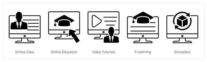 A set of 5 School and Education icons as online class, online education, media tutorials vector